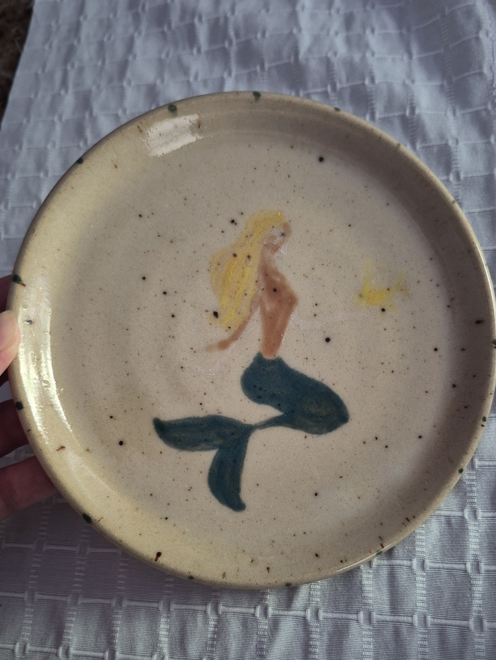 Hand-Painted Mermaid Ceramic Plate - Cream and Teal